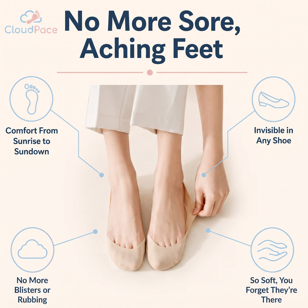 CloudPace™ Cushioned Invisible Socks, 2 Pairs
