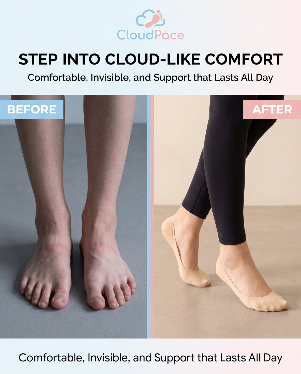 CloudPace™ Cushioned Invisible Socks, 2 Pairs